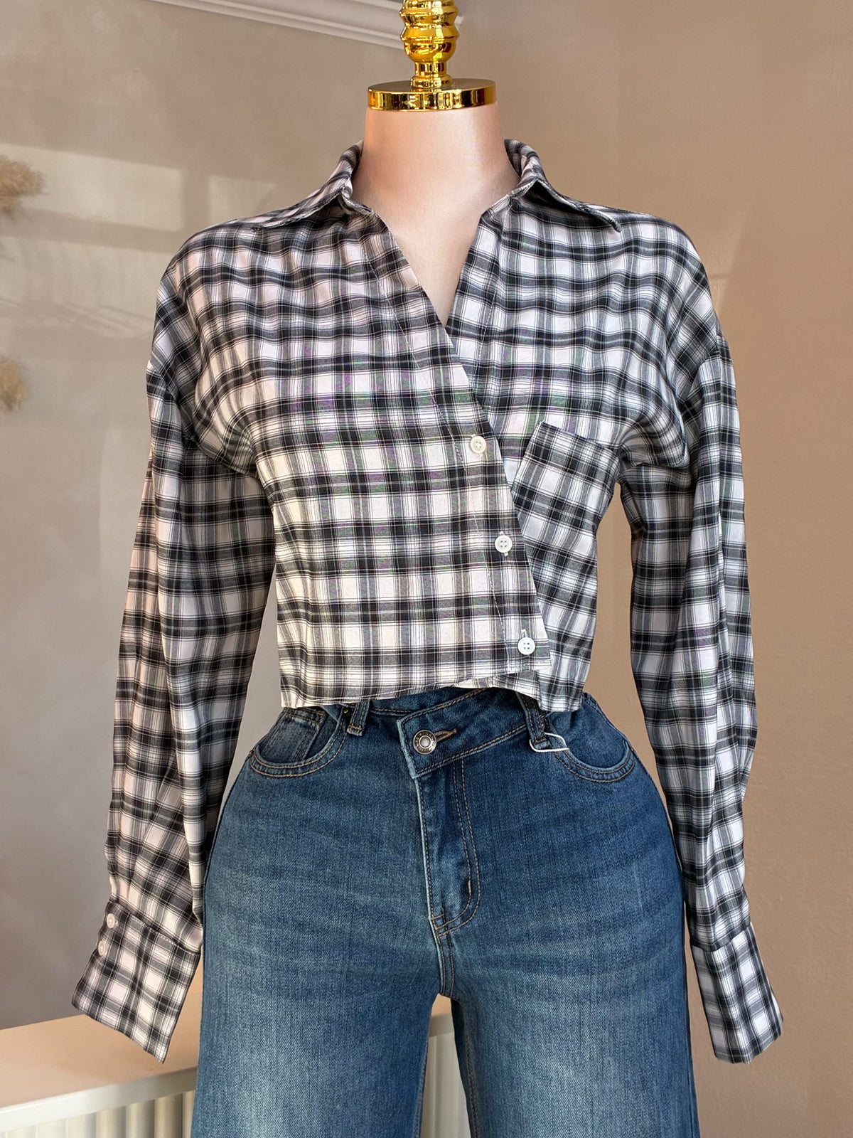 Asymmetrical plaid top (2 colors)