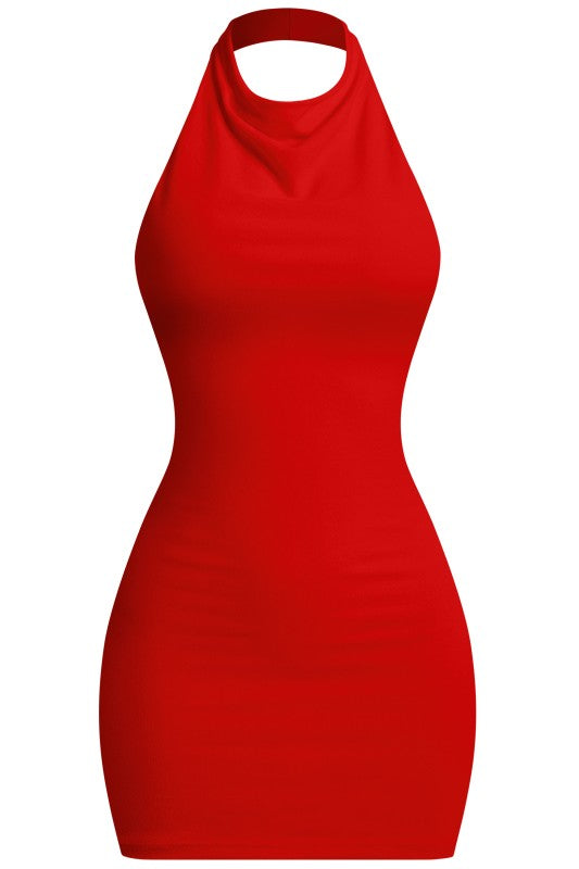 Red halter dress