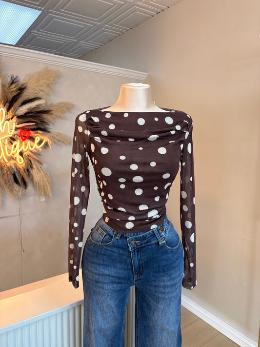 Mesh polka dot off shoulder top