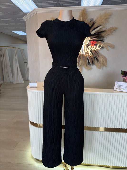 Short sleeve crinkle set (black)