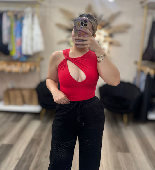 Red cut out top