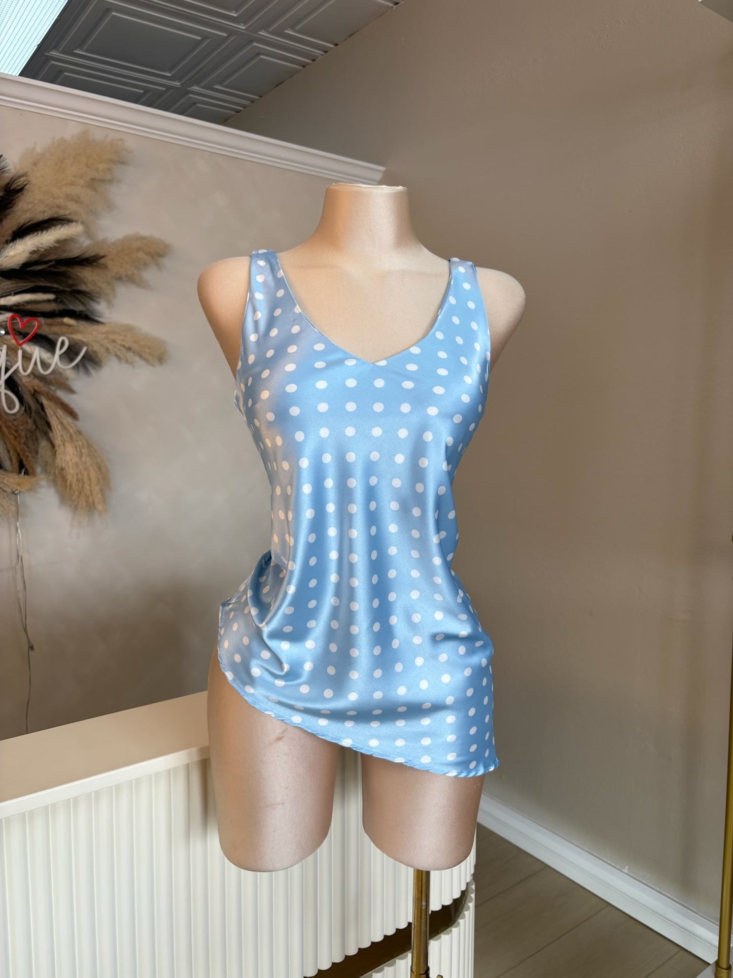 Asymmetrical polka dot satin top (2 colors)