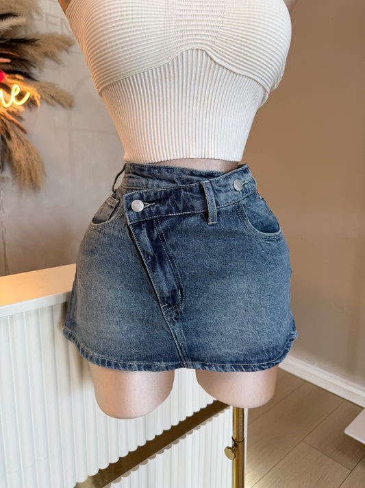 Crossover denim skirt