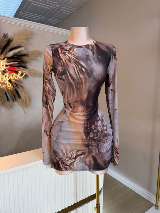 Brown marble mesh dress