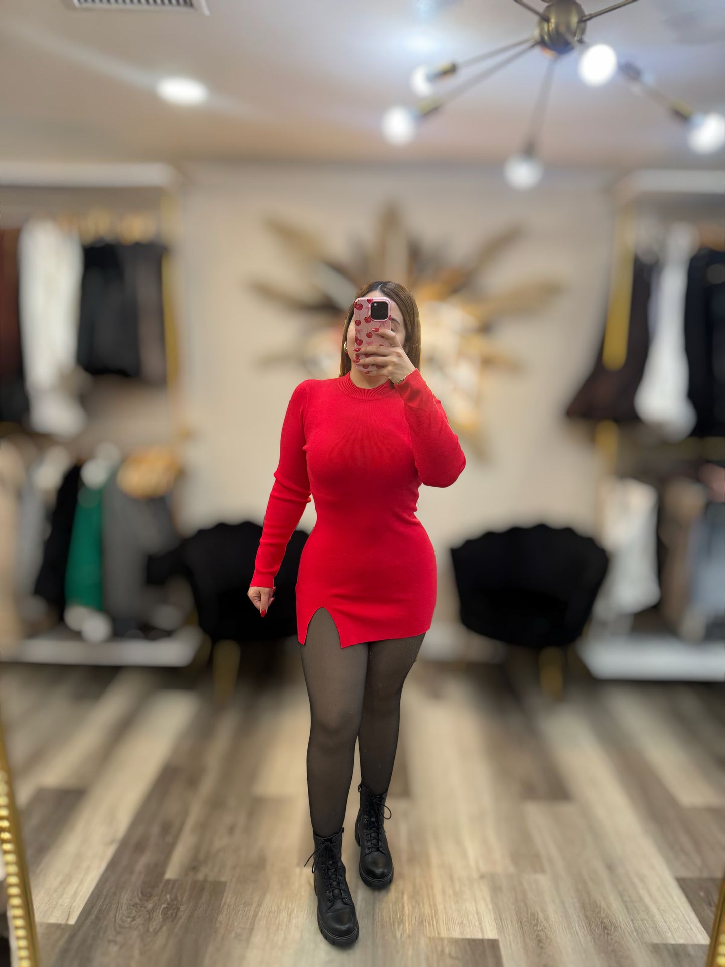 Red knitted sweater dress