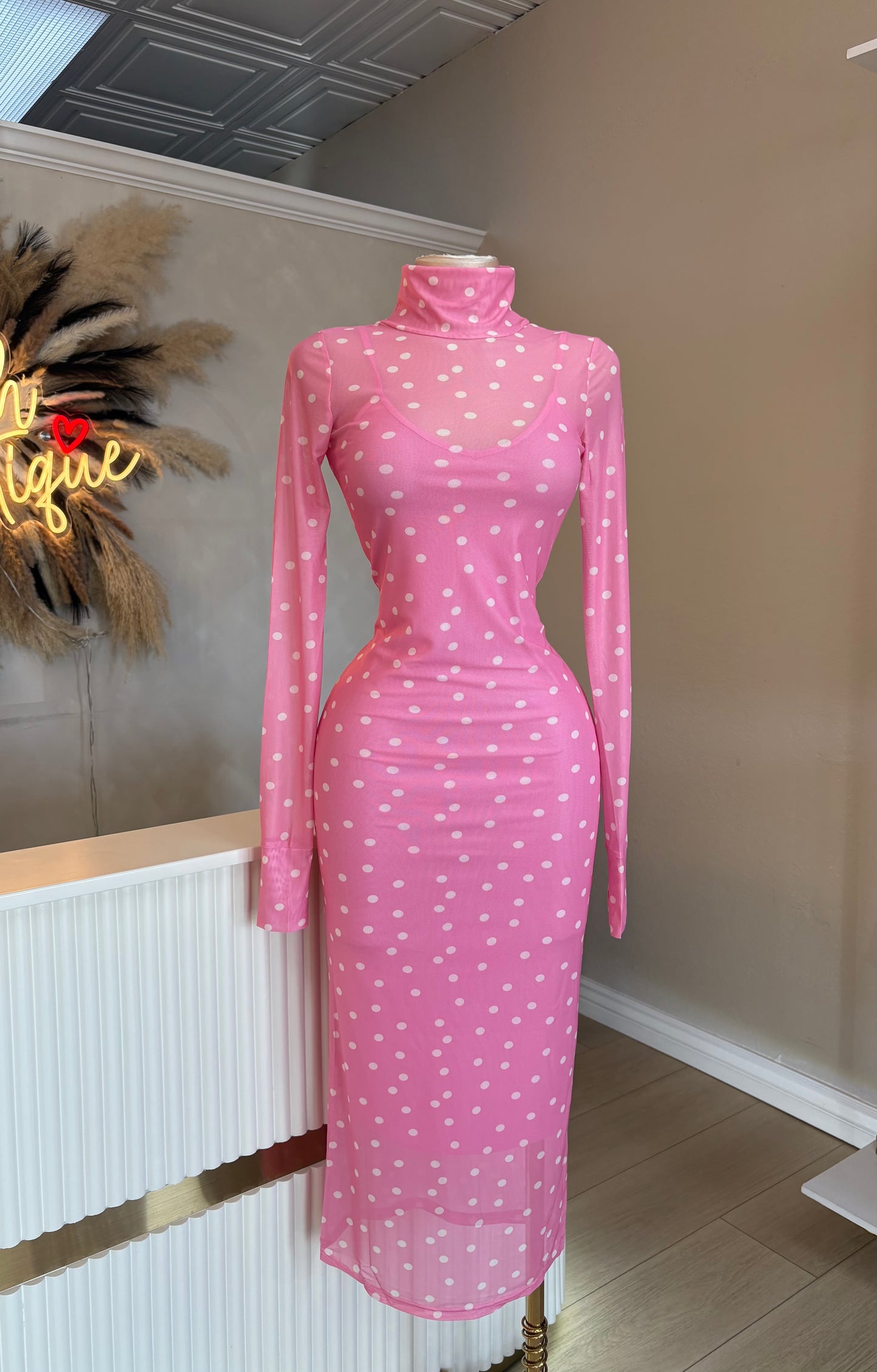 Barbie pink polka dot midi dress
