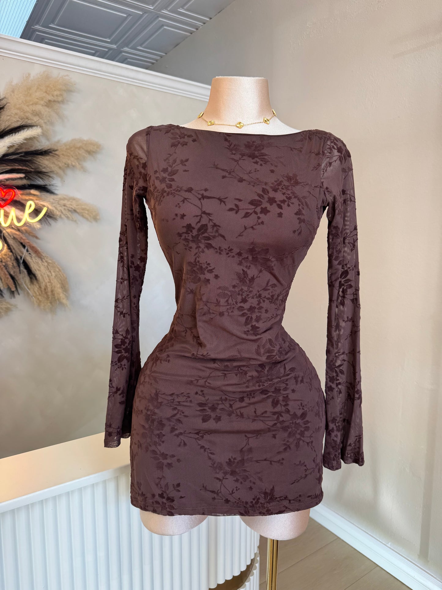 Lace contrast dress (brown)