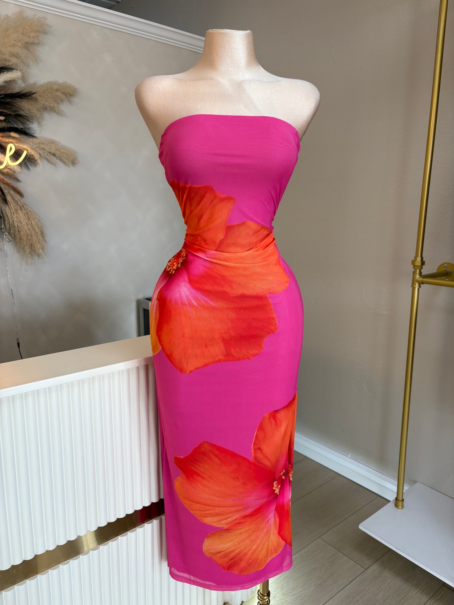Tropical strapless dress