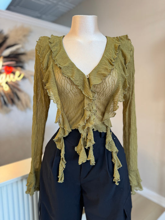 Ruffle lace top (moss)