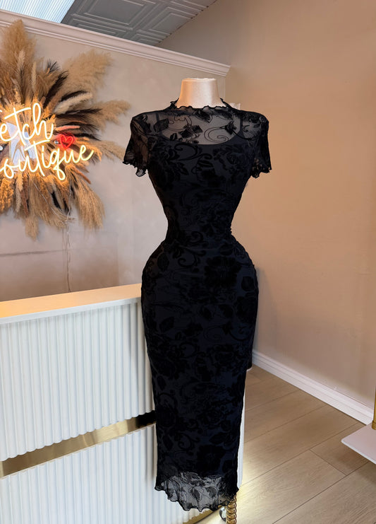 Floral mesh midi dress
