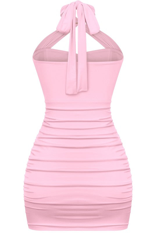 Pink halter gold detail dress