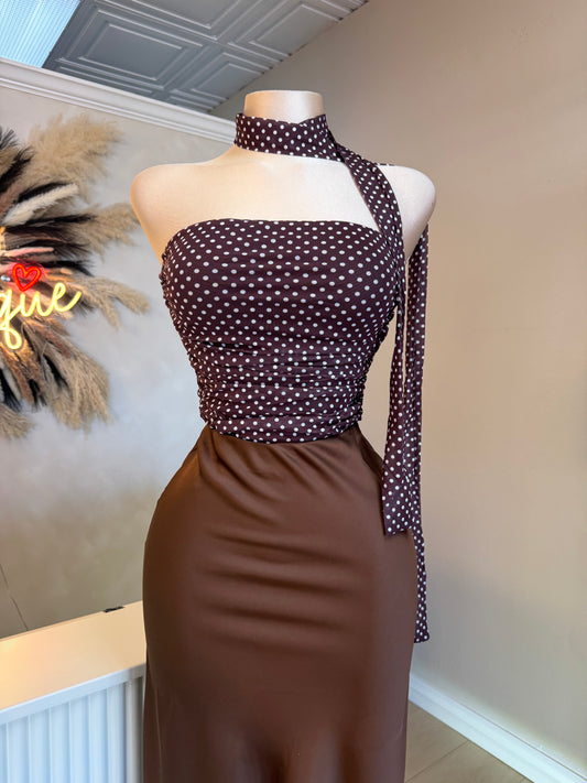 Polka dot strapless top (mocha)