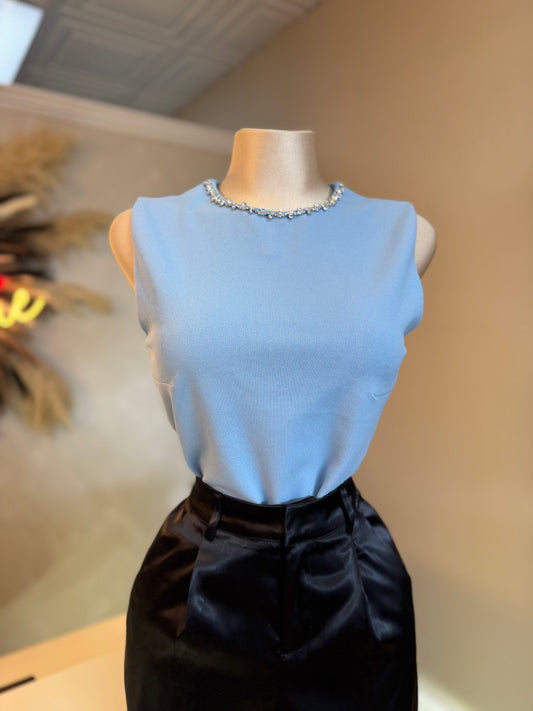 Baby blue rhinestone heart top
