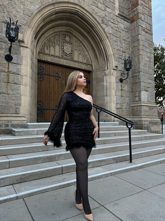Shine in sequin dress (black)