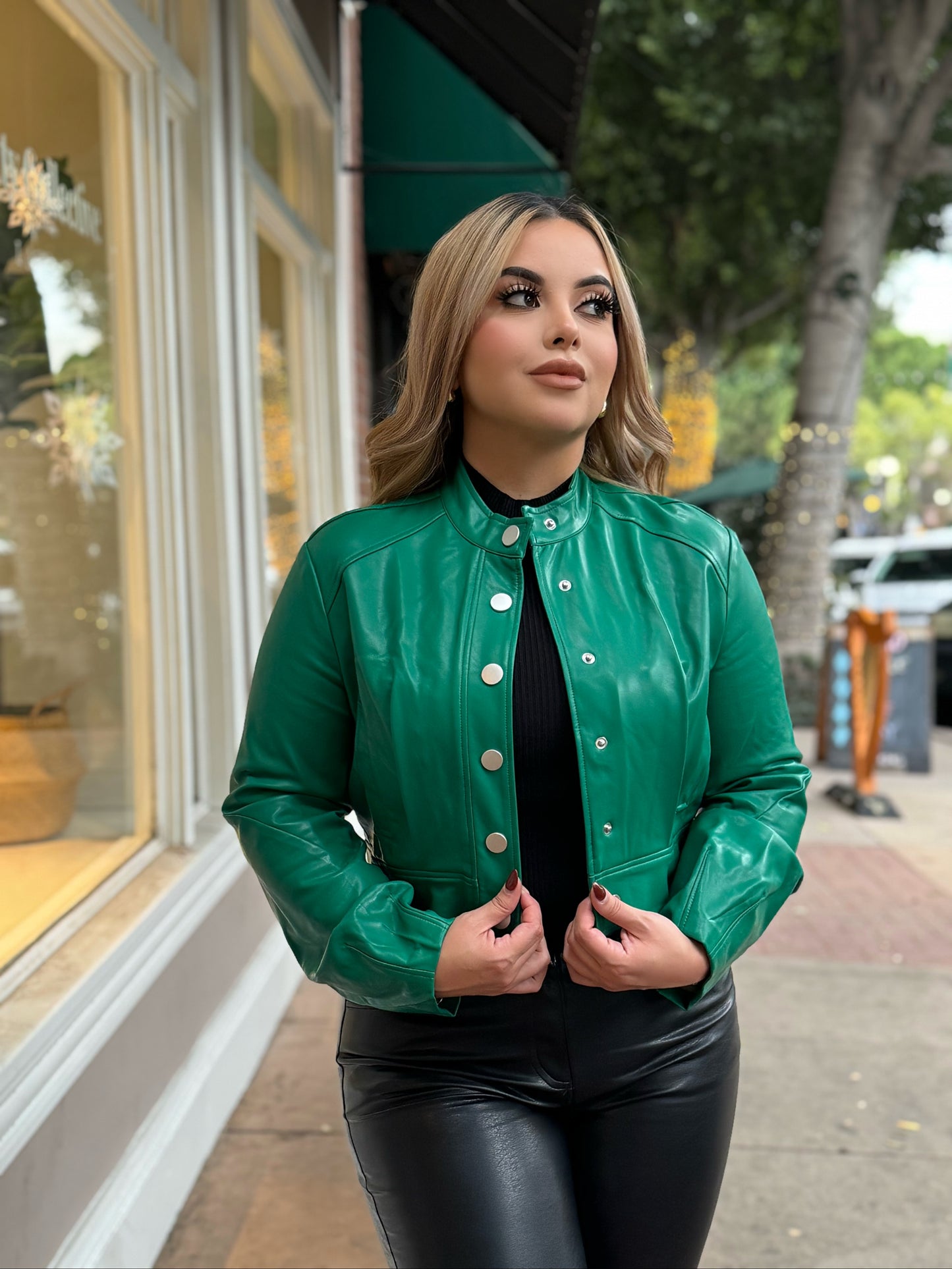 Faux leather button up jacket