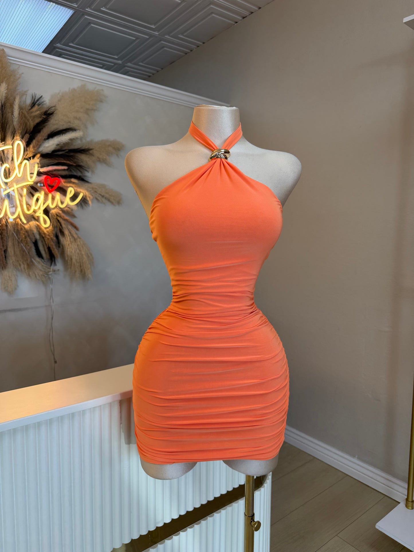 Tangerine halter dress
