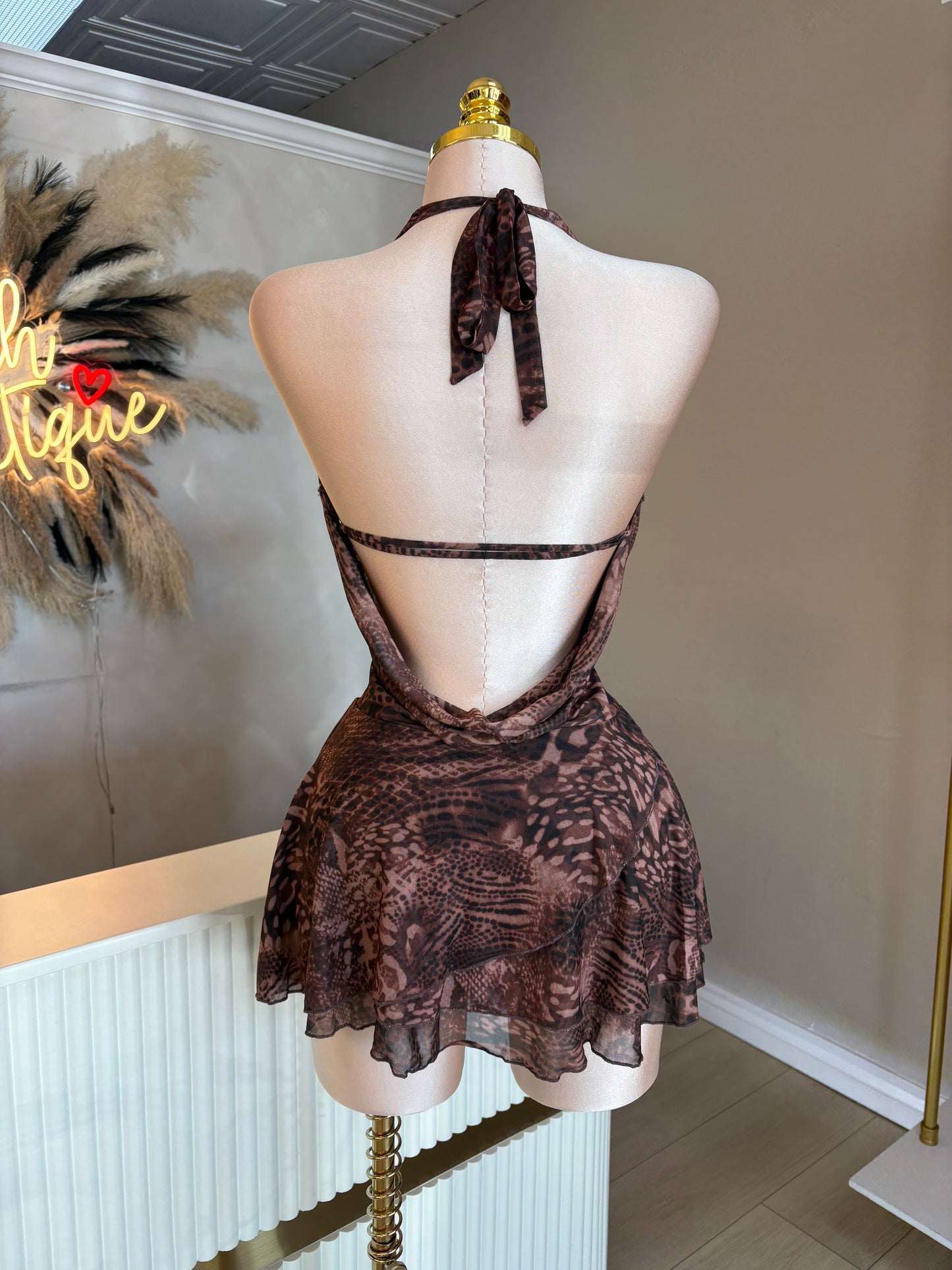 Alexa ruffle mocha dress