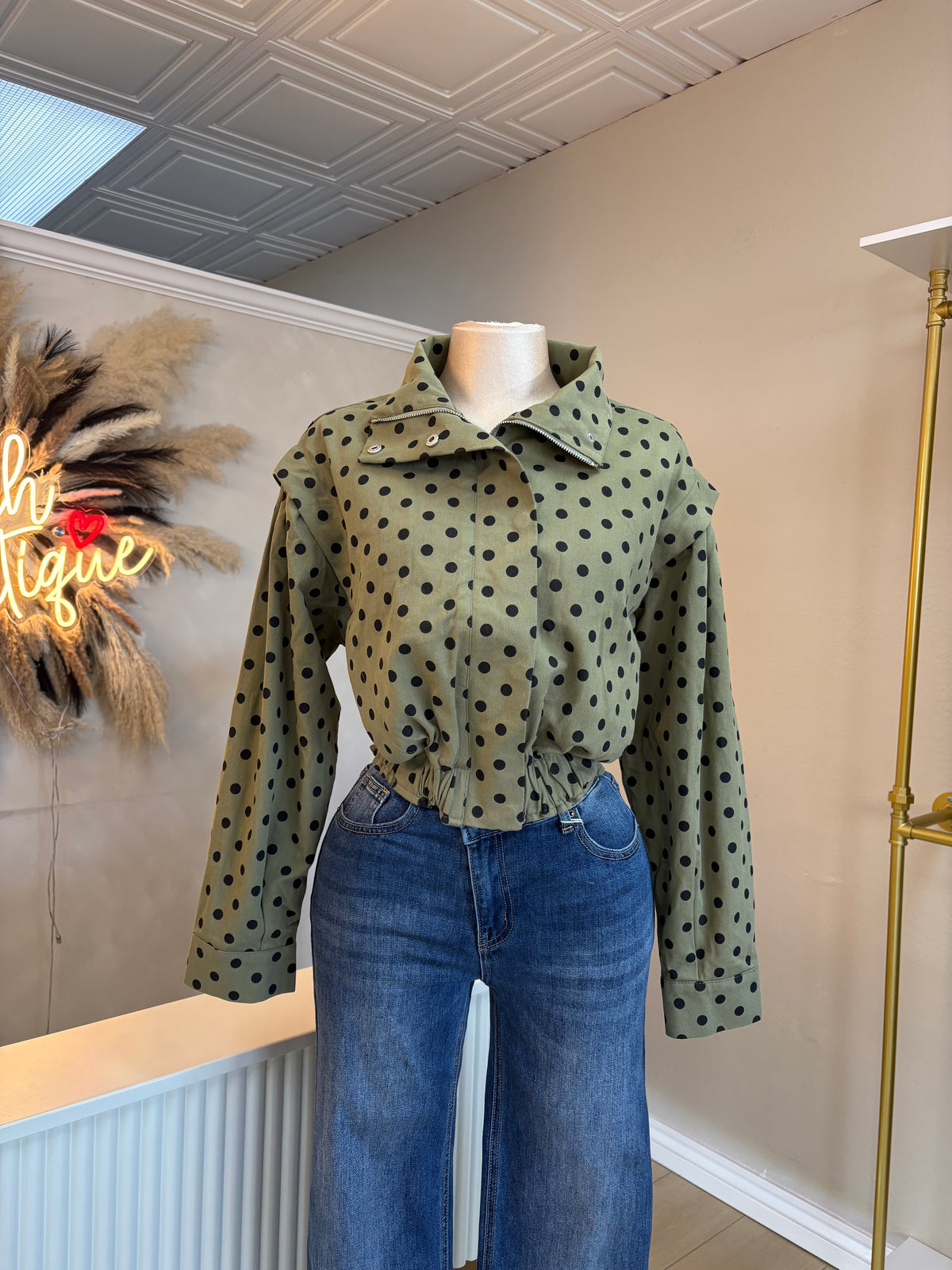 Green polka dot jacket