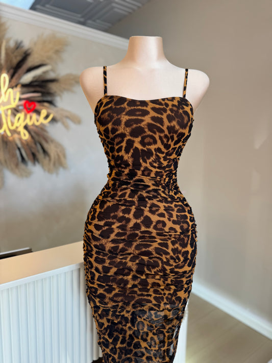 Mesh leopard print dress
