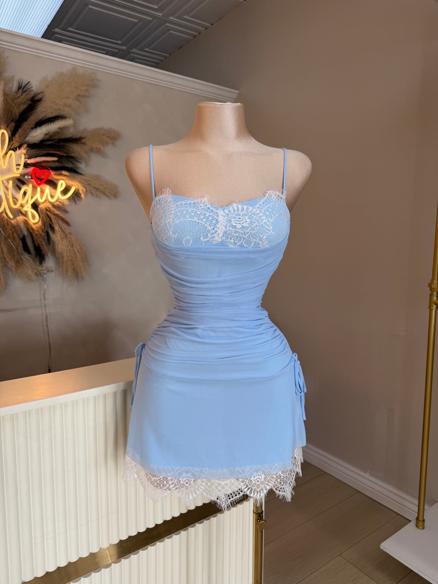Baby blue lace detail dress