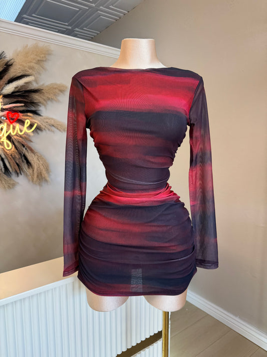 Burgundy tones mesh dress
