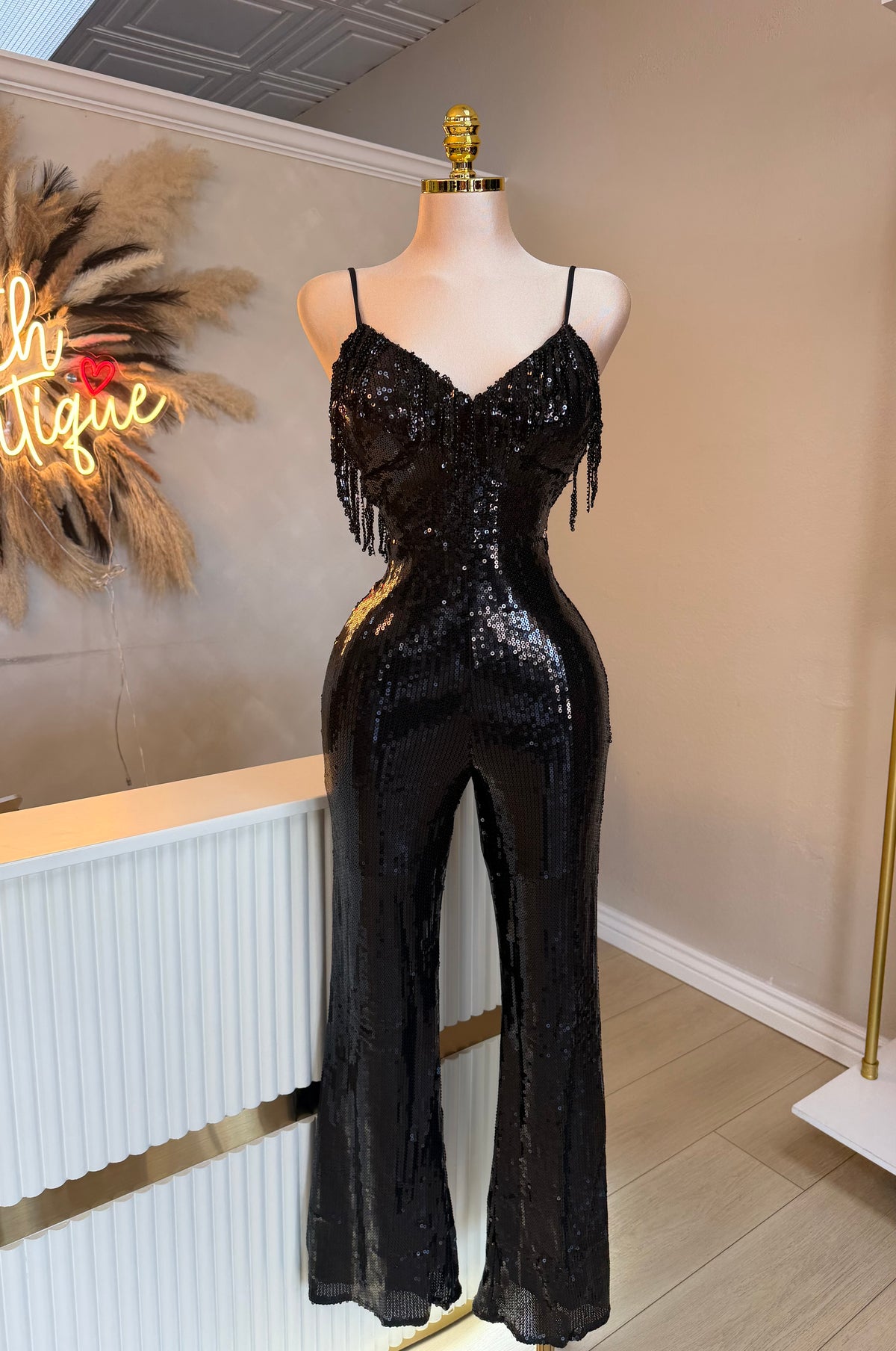Black sequin jumpsuit