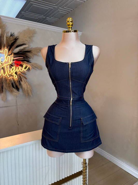 Dark denim skirt set
