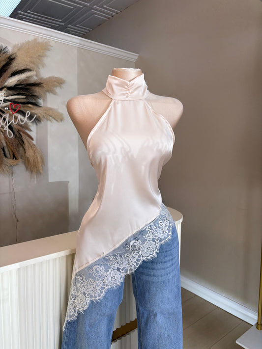 Asymmetrical satin top (ivory)