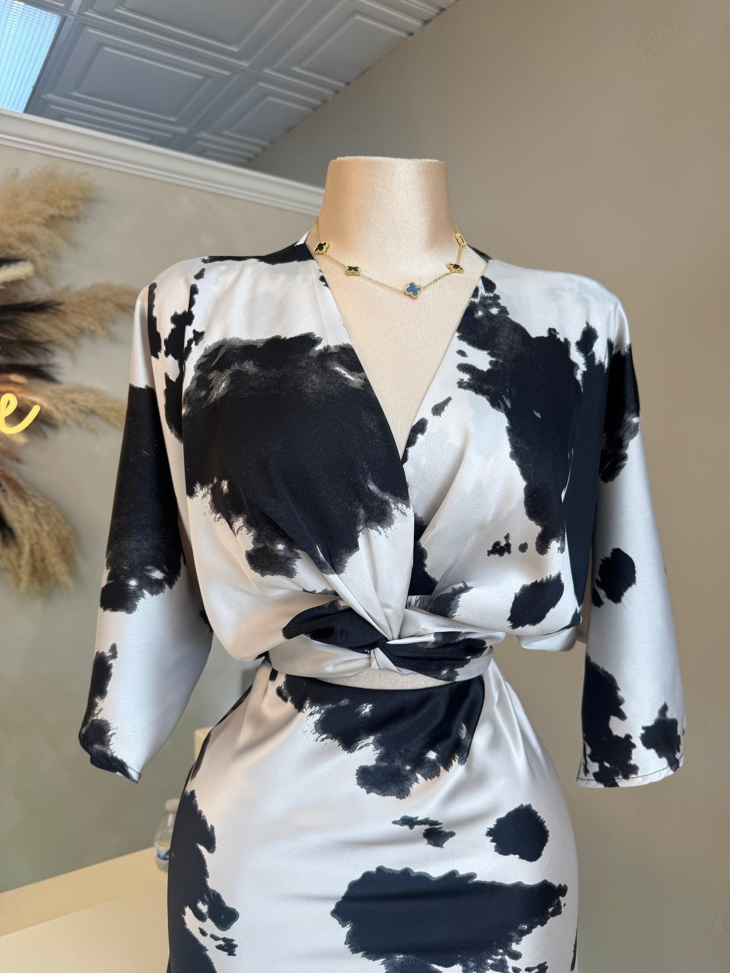 Mirna satin top (black print)