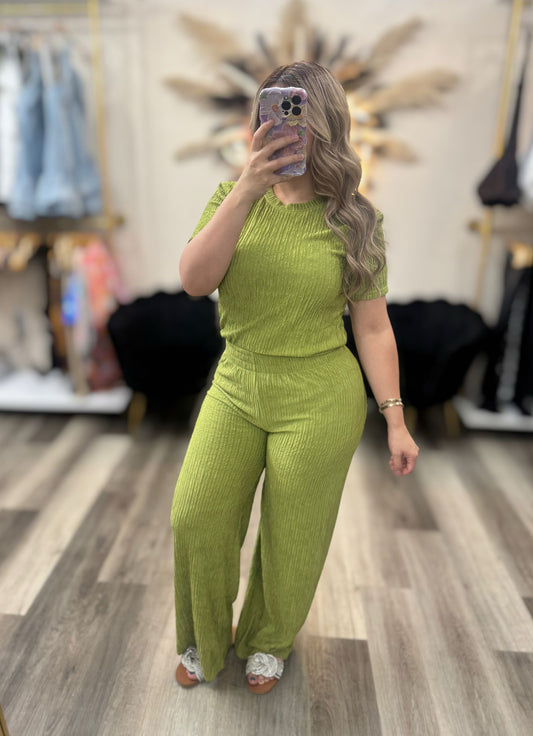 Short sleeve crinkle set (green)