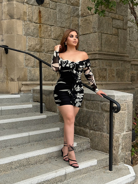 Black and white off shoulder dress