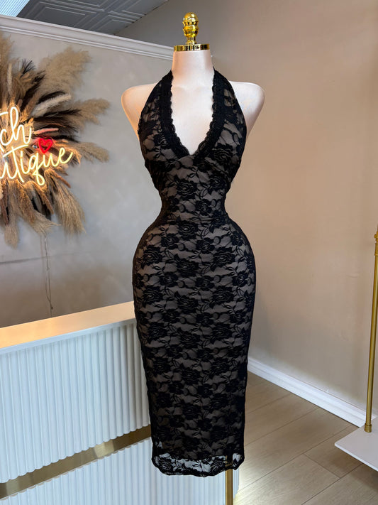 Halter lace midi dress