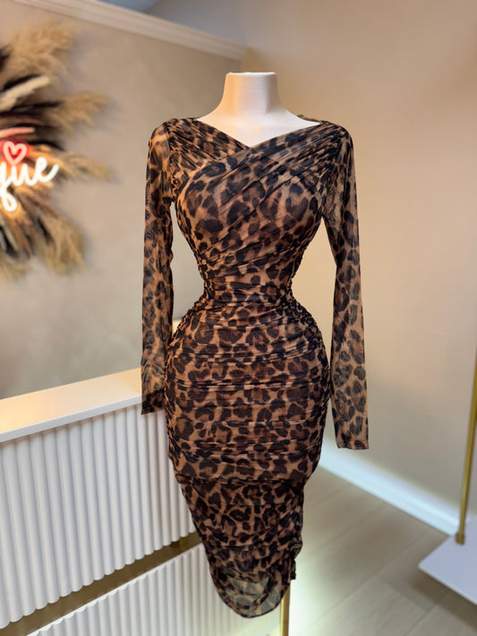 Cheetah print crossover midi dress