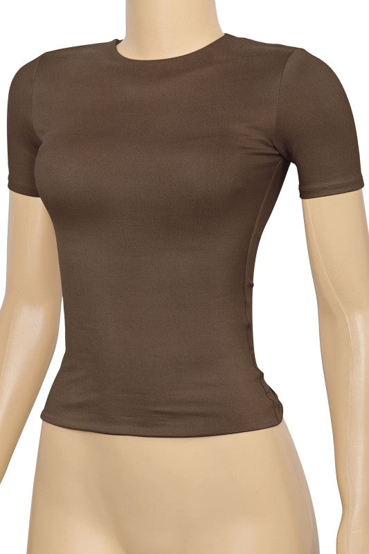 Basic silky short sleeve top