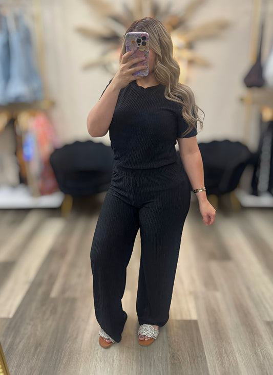 Short sleeve crinkle set (black)