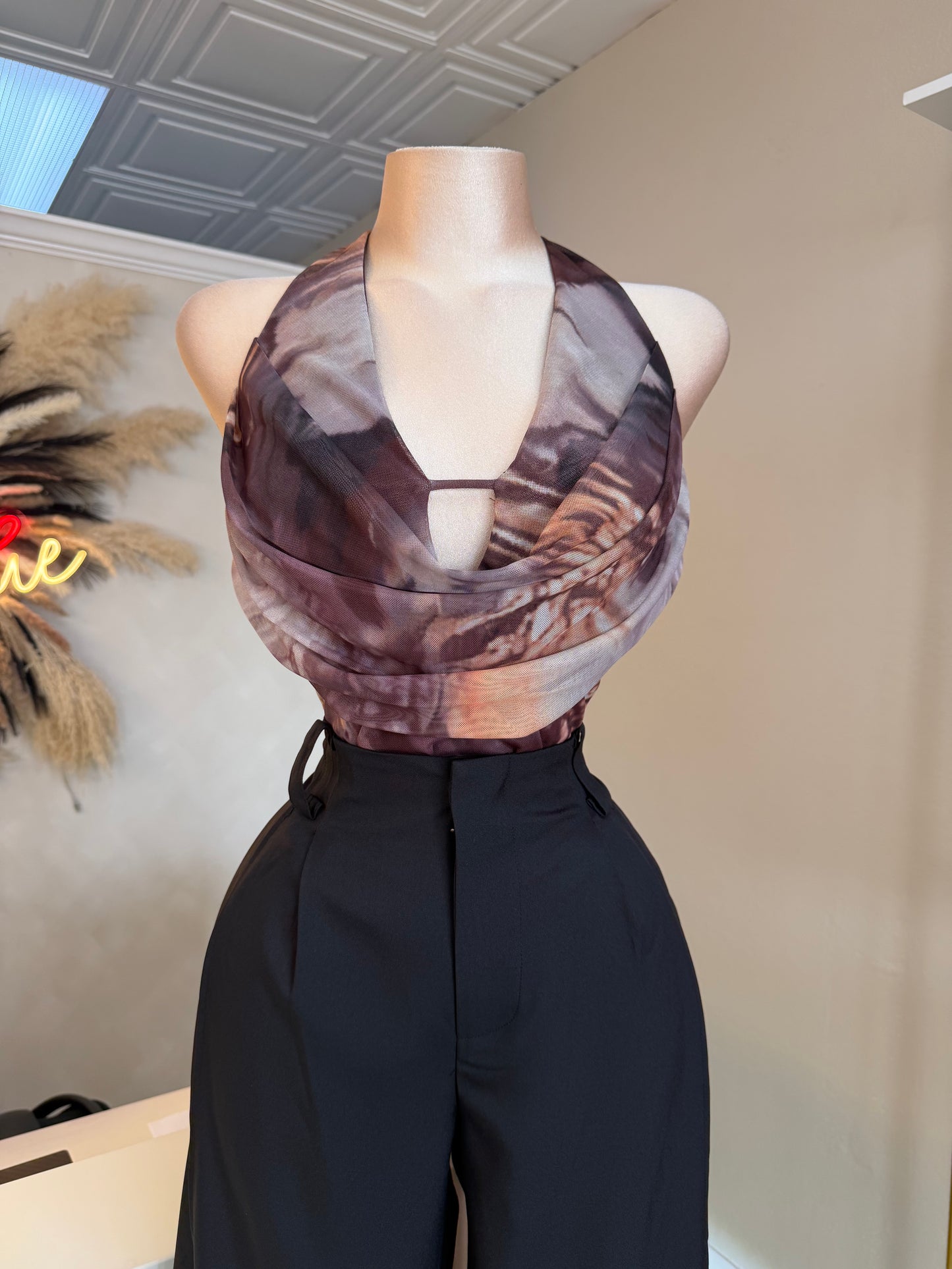 Halter mesh marble bodysuit