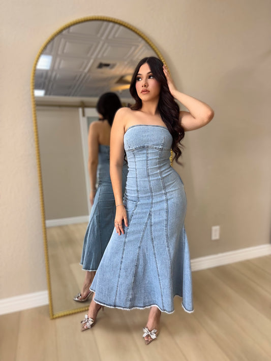 Midi flare denim dress