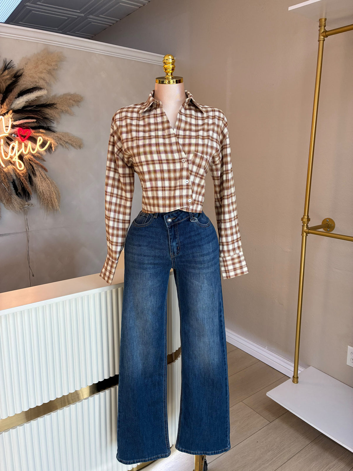 Asymmetrical plaid top (2 colors)