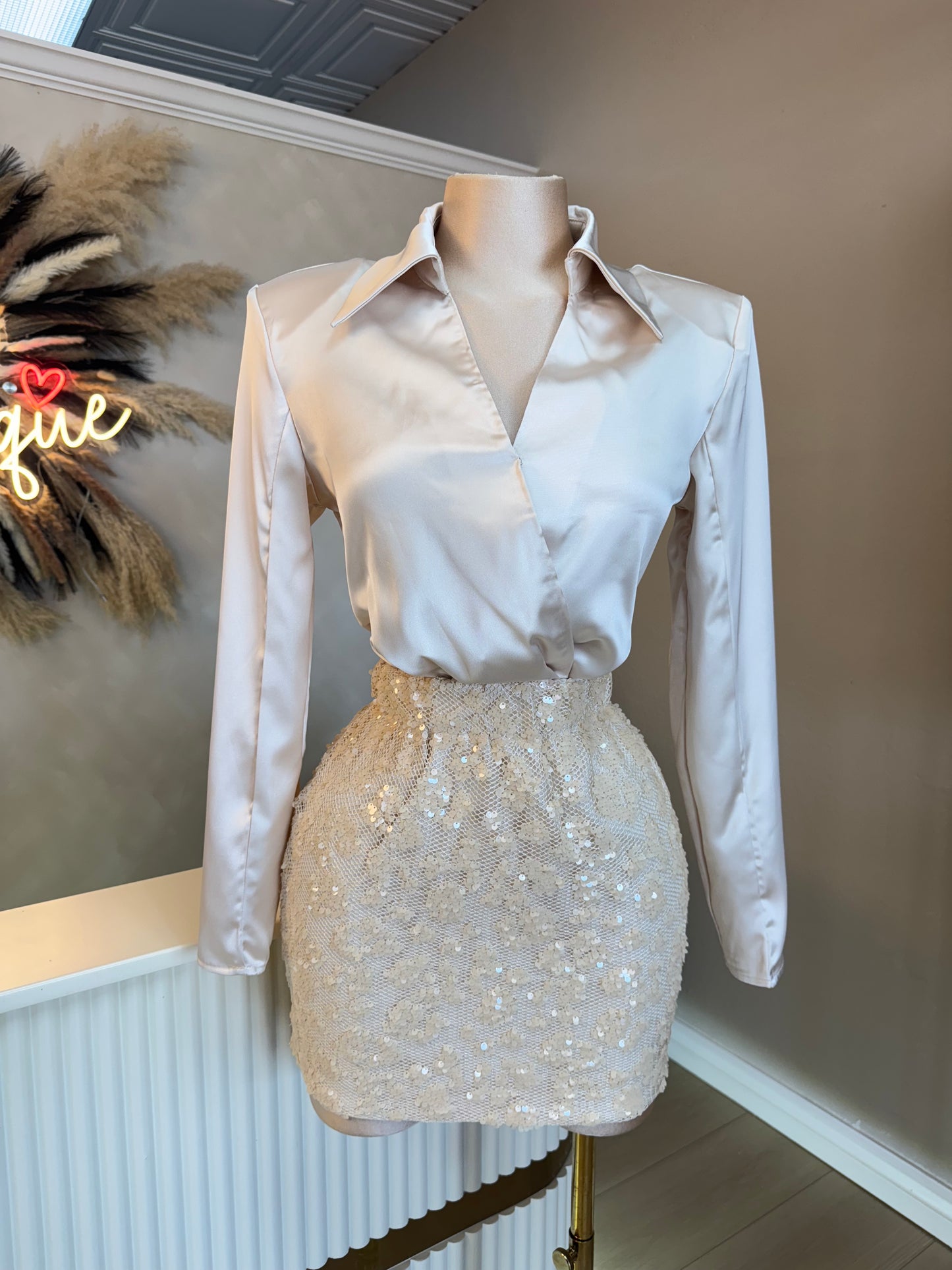 Champagne crossover satin top