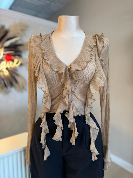 Ruffle lace top (beige)