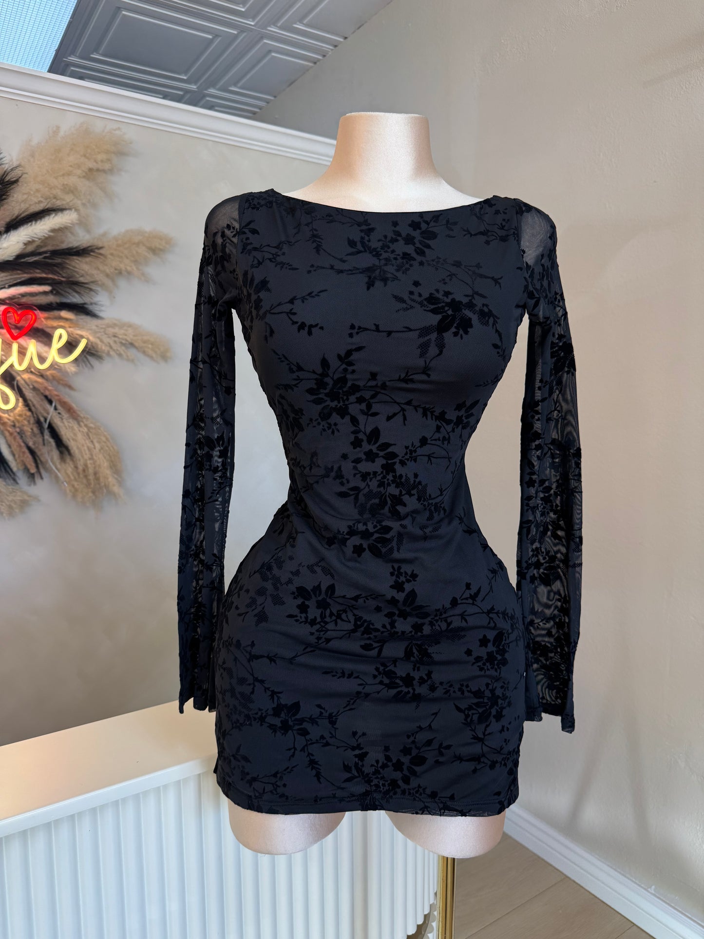 Lace contrast dress (black)