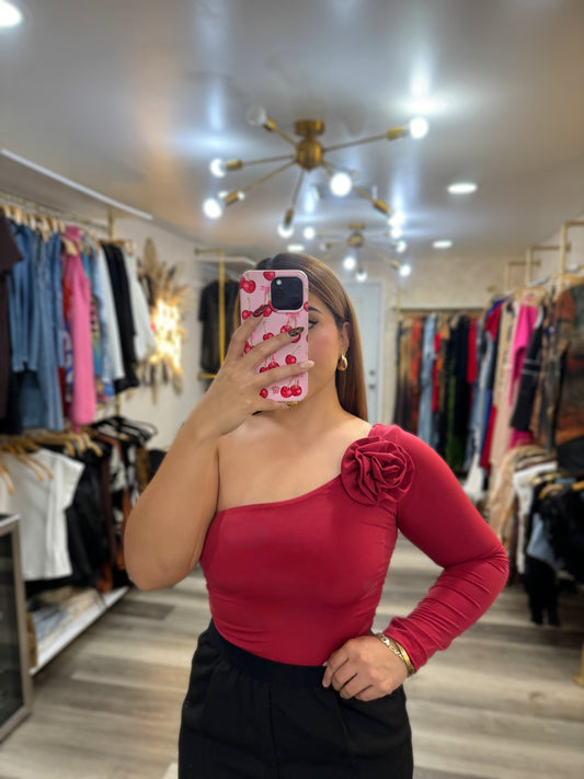 Rose one shoulder top (red)