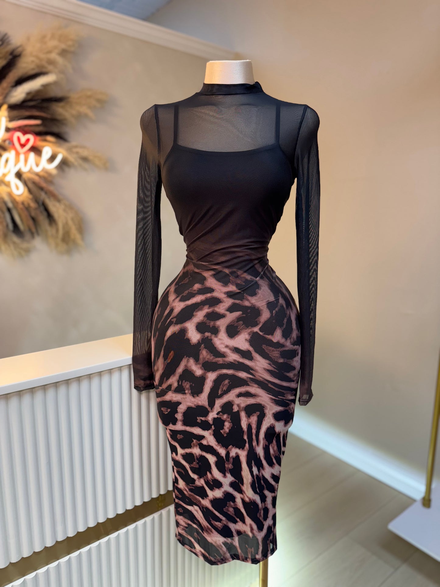 Animal print ombre mesh dress