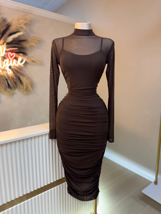 Mocha mesh midi dress