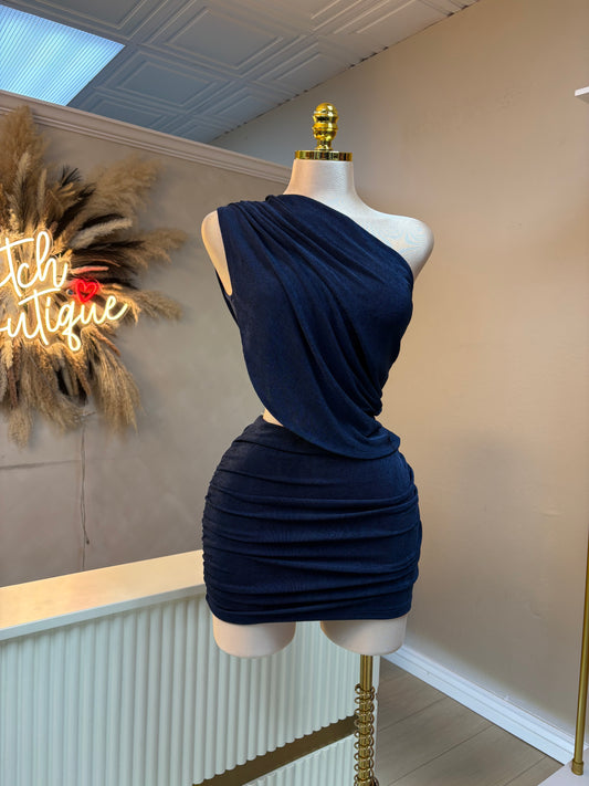 Navy blue drape dress