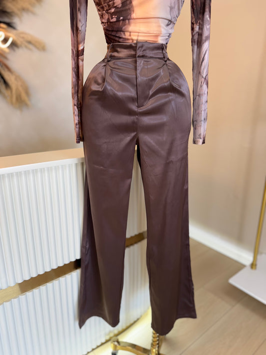 Coffee satin pants