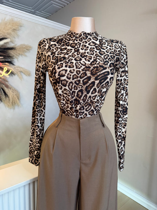 Animals print mock neck bodysuit