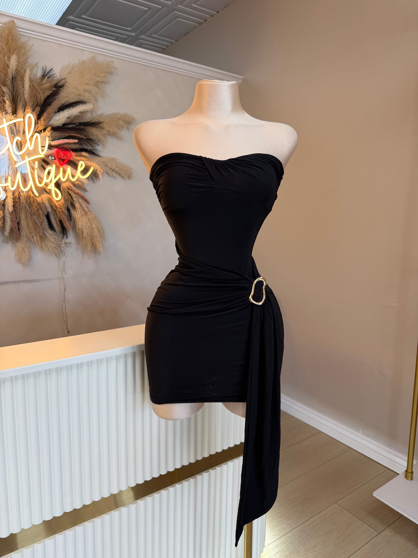 Black strapless tassel dress