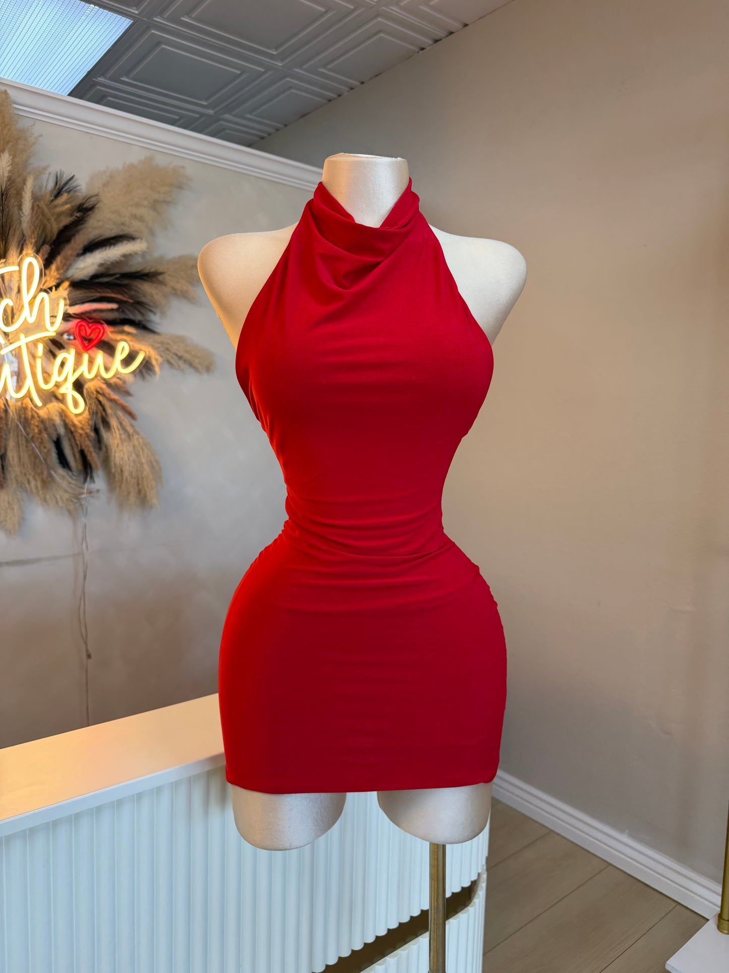 Red halter dress