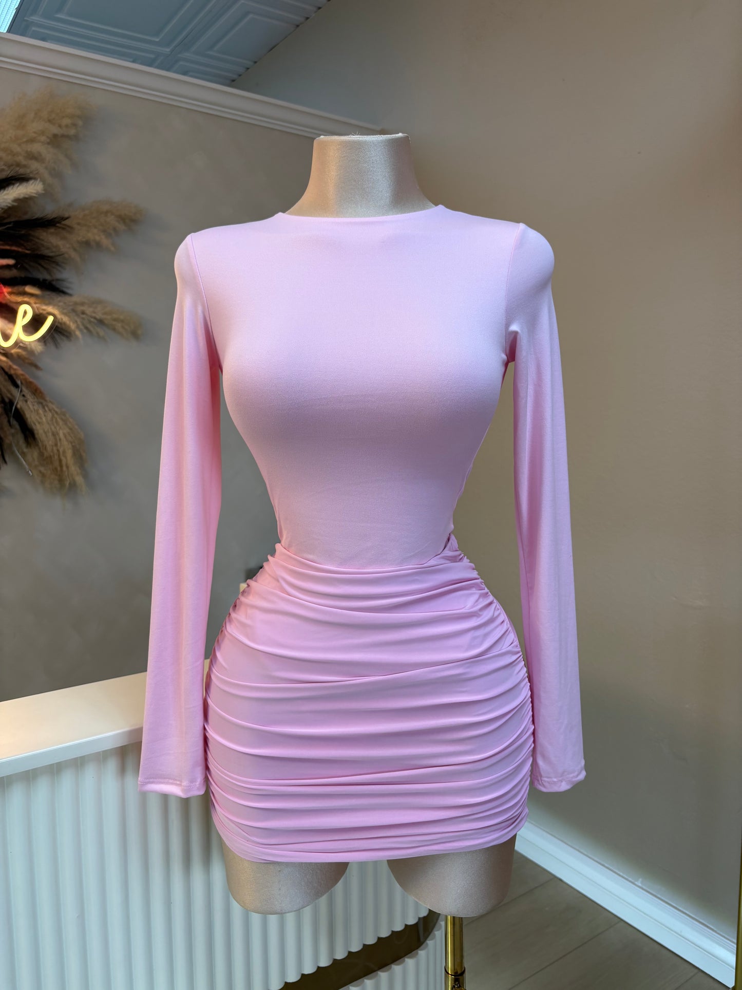 Pink ruched skirt